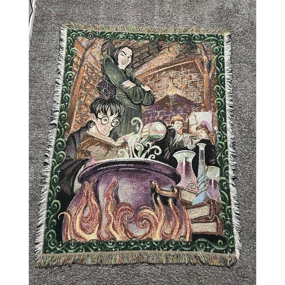 Vintage Harry Potter Tapestry Blanket 2000 Woven Throw Potions y2k Rare 54x41 - Picture 12 of 12